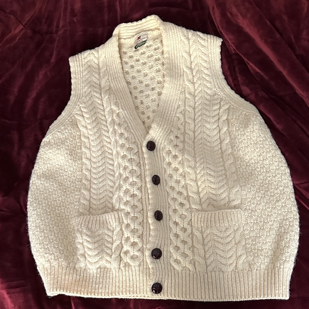 Men's Cream Knit Vest with Button Closure